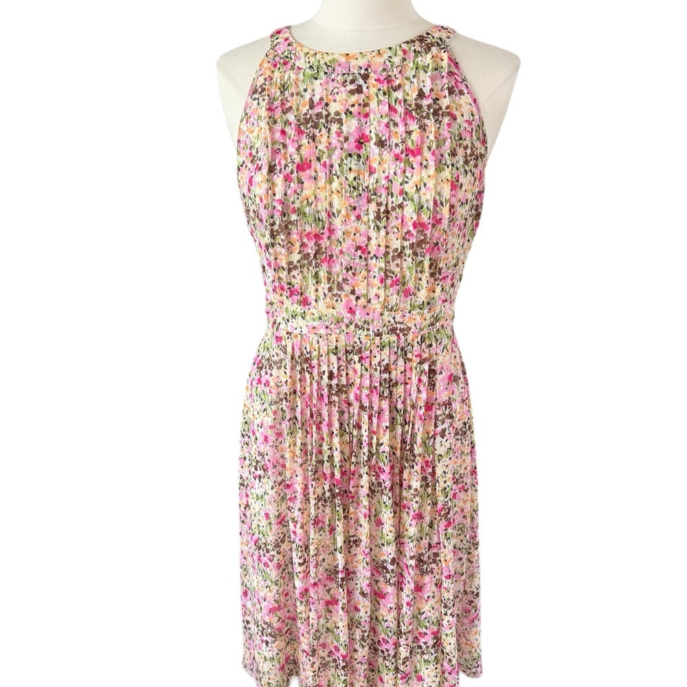 Adrianna Papell Pink Multi Floral Halter Midi Dress